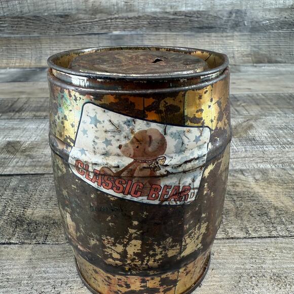Vintage Classic Bear Tin Piggy Bank Container - Picture 3 of 10